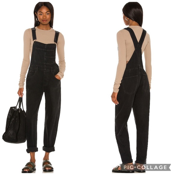 Free People x We The Free Ziggy Denim Overall in Mineral Black Sz Medium - Picture 1 of 12